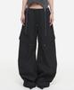 DNSR (W) Studded Nylon Curved Cargo Pants Black
