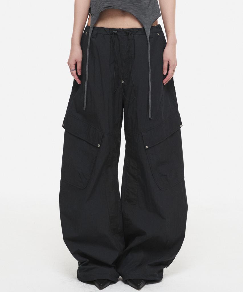DNSR (W) Studded Nylon Curved Cargo Pants Black
