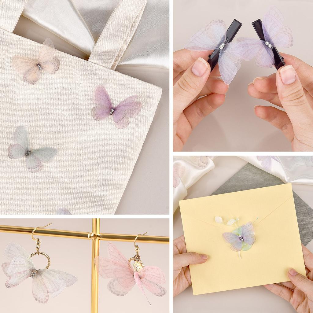 10pcs/Lot 5cm Double Layer Lace 3D Butterfly Applique Simulation Mesh For Handmade Clothes Nail Hair Clip Wedding Decoration