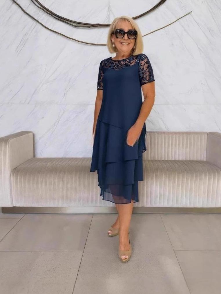 2025 Elegantes Spitzen-Patchwork-Chiffonkleid: Damen Sommer Mode für Europa & Amerika