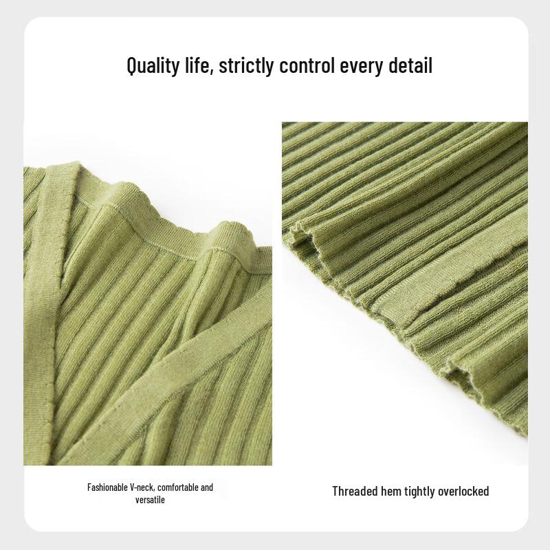 TUHUANG Women's Slim Fit V-Neck Ribbed Wool Blend Cardigan