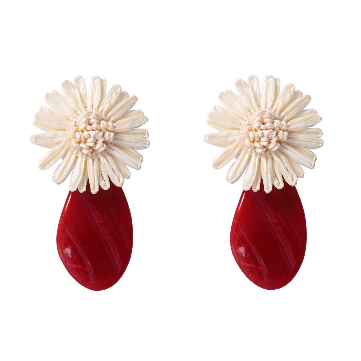 

New Vacation Style Raffia Weave Acrylic Geometric Plate Exaggerated Earrings Niche Minimalist Fashion Ear Jewelry For Women червоний