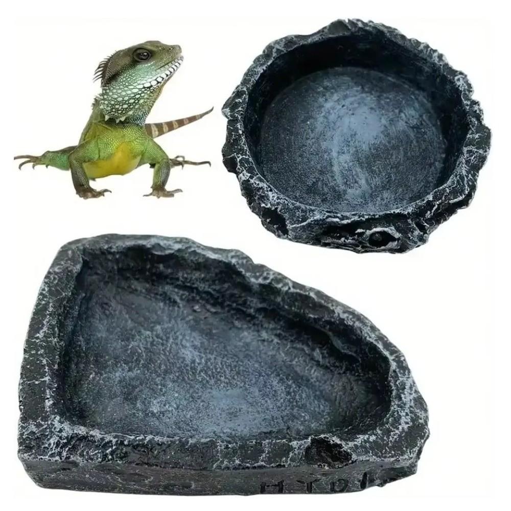 Simulated Stone Reptile Feeding Bowls Resin Durable Reptile Feeder Lizard Supplies Easy Clean Water Dispenser for Pet Terrarium