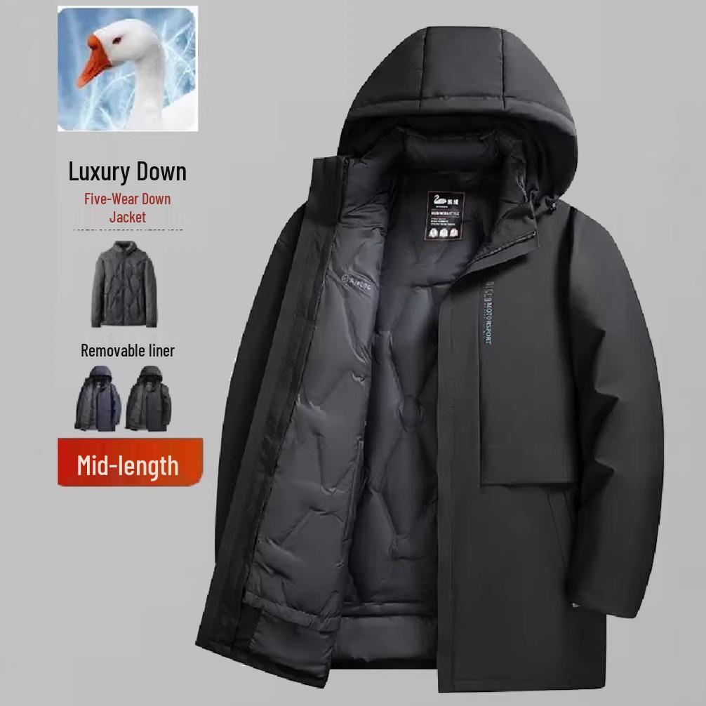Премиальная мужская пуховая куртка средней длины с отстегивающейся подкладкой, утолщенная, для пожилых пап, идеальная зимняя верхняя одежда XXXXL