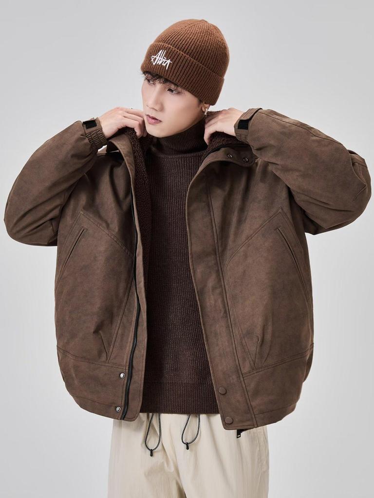 Men's Casual Warm Lambswool Cotton Jacket - Winter Plus Velvet Thick Stand Collar Coat