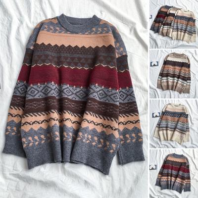 Frauen Herbst Winter Lose Fit Pullover Oansatz Langarm Pullover Tops Gestreiften Druck Stricken Jumper Lässige Strickwaren