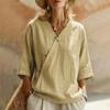 Dames Katoen Linnen Knopen Blouse V-hals 3/4 Mouw Losse Pasvorm Shirt Casual Lichtgewicht Comfortabel Topje voor Dagelijks Gebruik