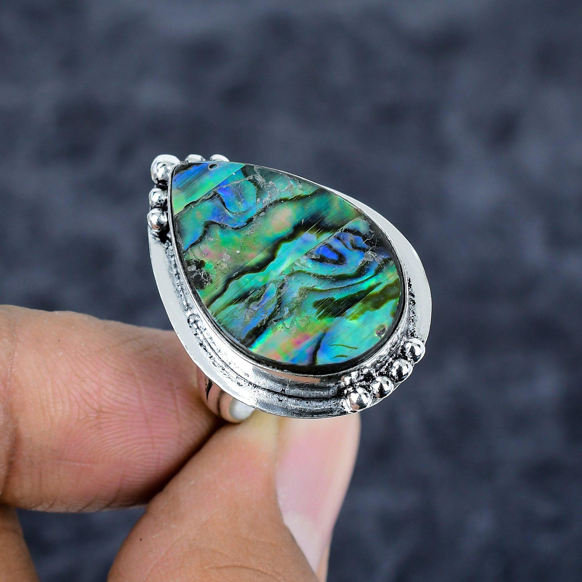 

Abalone Shell Gemstone Handmade 925 Sterling Silver Jewelry Ring Size 9 M-2816