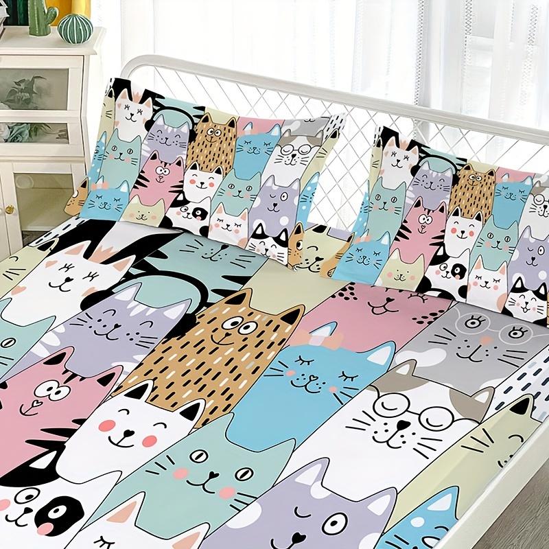 Adorable Lovely Cat-Themed Bed Cover Stylish Cat-Themed High-Definition Digital Print Bed Cover Set Adorable Lovely And Home