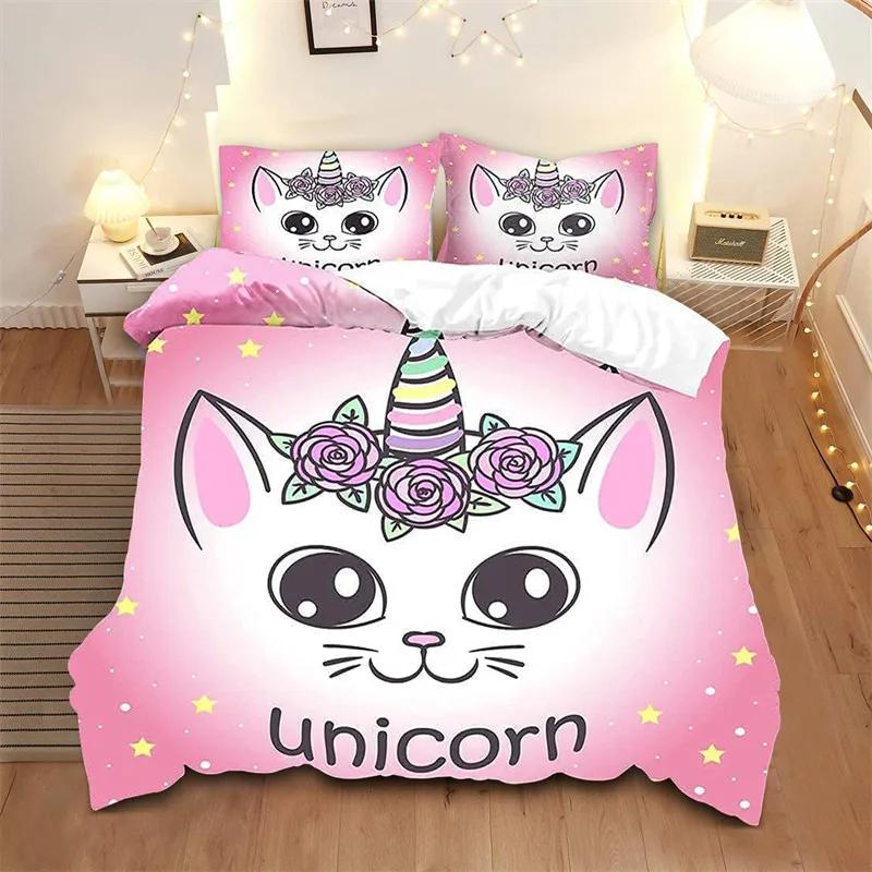 Cat Duvet Cover Set Cat Lover Gifts Bedding Set Microfiber Cute Kitten Pattern Animal Theme Double Queen King Size Quilt Cover