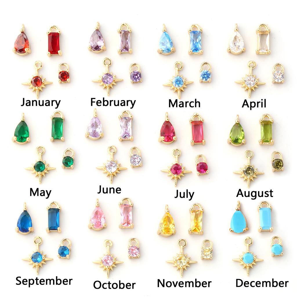 5 PCs Round Birthstone Charms Brass & Cubic Zirconia 18K Gold Plated Mini Pendants For DIY Jewelry Making Findings 6mm x 3mm