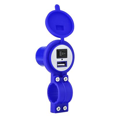 Universal Motorcycle USB Charger Socket Power Supply Port for Mobile Phone Waterproof Blue