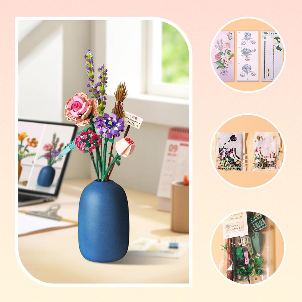 Mini Block Kids Building Toys Bricks Flowers Puzzle Pot Plants Girls Gift Home Decor (1657-1659(With Box))