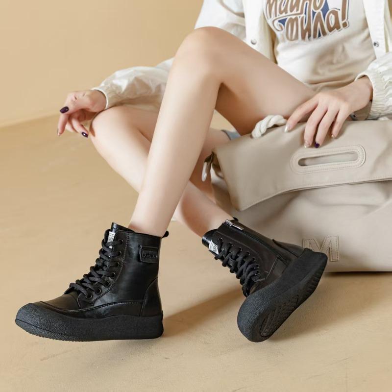 Women's Shoes, Retro Shoes, Thick-soled, Height-increasing, Round-toed Ankle Boots, Casual and Versatile Women's Boots