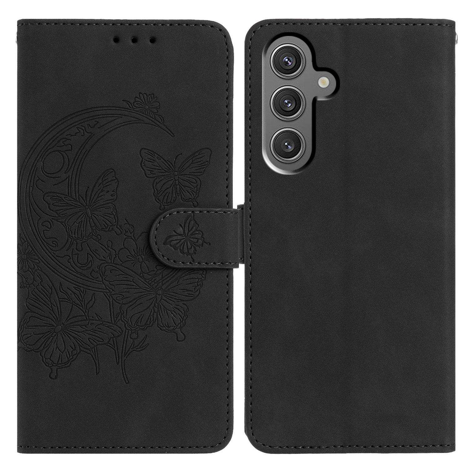 

For Samsung Galaxy A54 5G Case Butterfly Flower Imprinted PU Leather Wallet Stand Phone Cover F