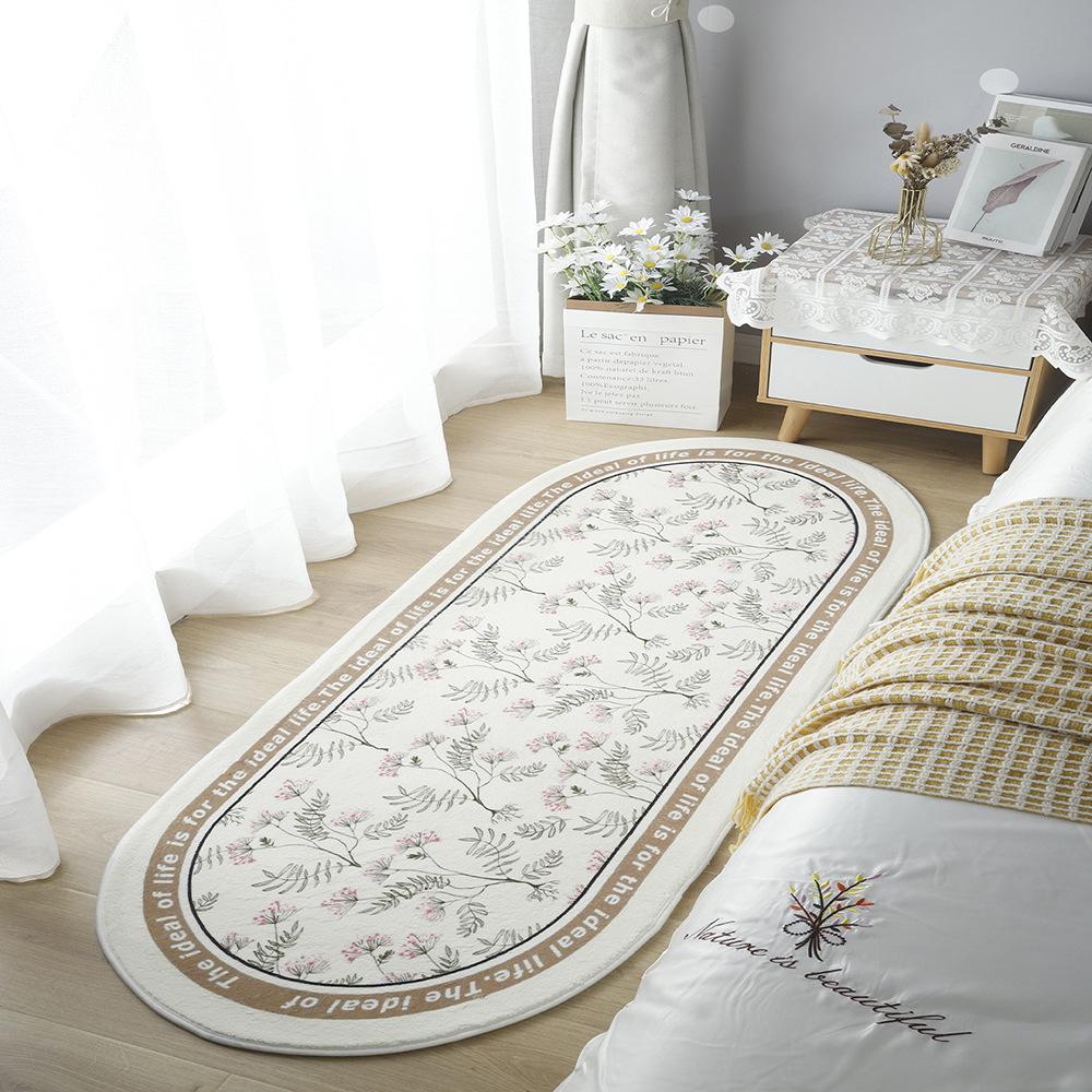 Ovaler Kamelien-Imitationskaschmir-Teppich Kleiner Duft Mädchen Schlafzimmer Dekoration Bettdecke Zuhause Langer Streifen Bodenteppich