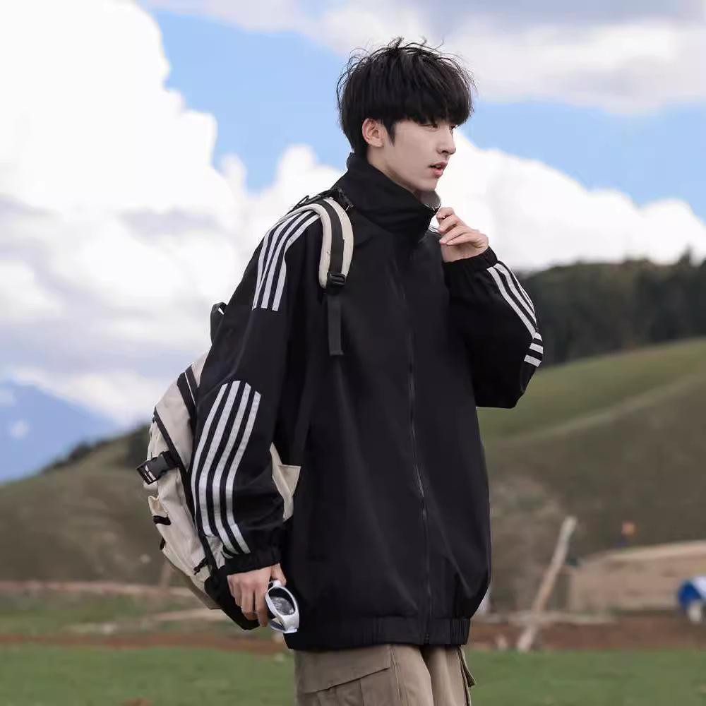 Side Striped Color-blocking Stand Collar Jacket for Men In Spring and Autumn New Loose Casual Sports Jacket