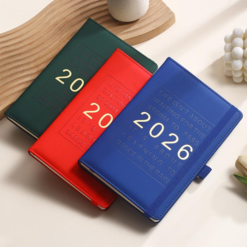 2026 Planerare A5 Agenda PU-läderfodral Anteckningsbok Månatlig Veckovis Daglig Tidtabell Affärsorganisatör Anteckningsböcker Kontorsmaterial