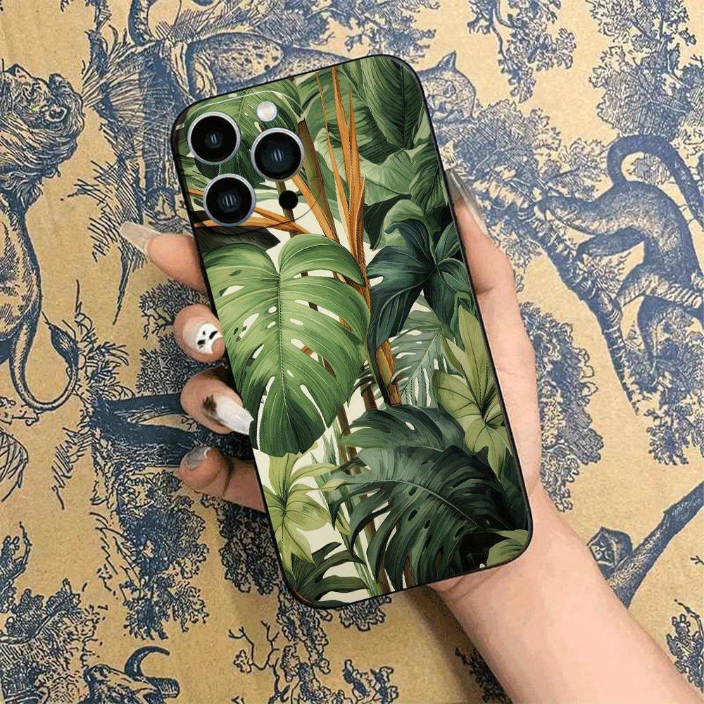 Tropisch plantenontwerp mobiele telefoonhoes geschikt voor iPhone 17 16 15 14 13 12 11 Pro/ Max /Plus anti-val zachte hoes