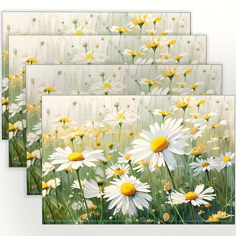 4/6/8Pcs Watercolor Daisy Placemats Premium Linen Table Mat Ideal for Household Dining Space Daily Practical Ornament