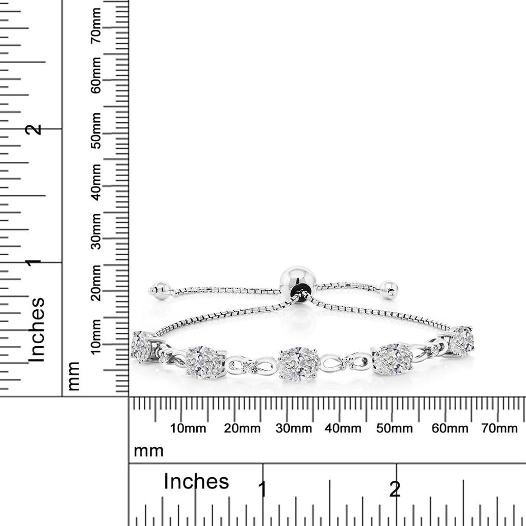 Gem Stone King 3-6 Cttw Gemstone Birthstone and Accent Lab Grown Diamond Tennis Bracelet For Women | 925 Sterling Silver | 7X5MM Oval | Adjustable