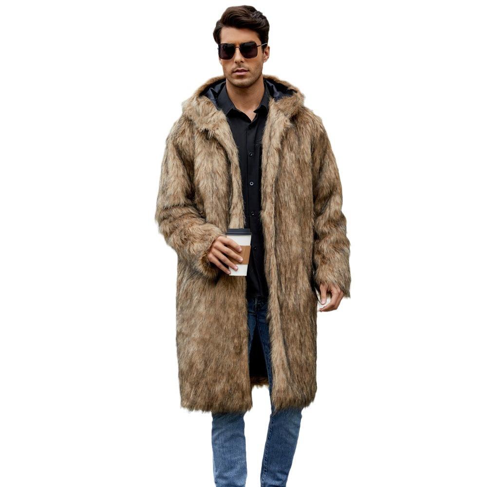 Haină de blană artificială pentru bărbați cu glugă Iarnă Lungă Jachetă-haină din blană artificială de nurcă Pufoasă Groasă Trenci Jachetă din blană artificială pentru bărbați Mânecă lungă Îmbrăcăminte exterioară Parcă caldă Palton