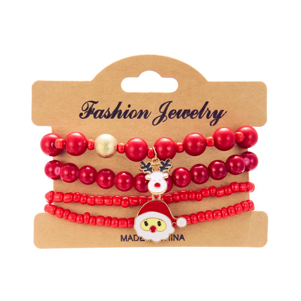 4pcs/set Christmas Series Beaded Bracelet Santa Claus Snowman Snowflake Elk Elastic Beads Bangles Girl Xmas New Year Charm Gifts