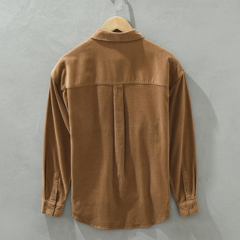 Spring Fall Shirts for Men Japanese Retro Style Corduroy Long Sleeve Men's Casual Shirt Daily Thin Coat Lapel Pocket 100 Cotton Button Shirt