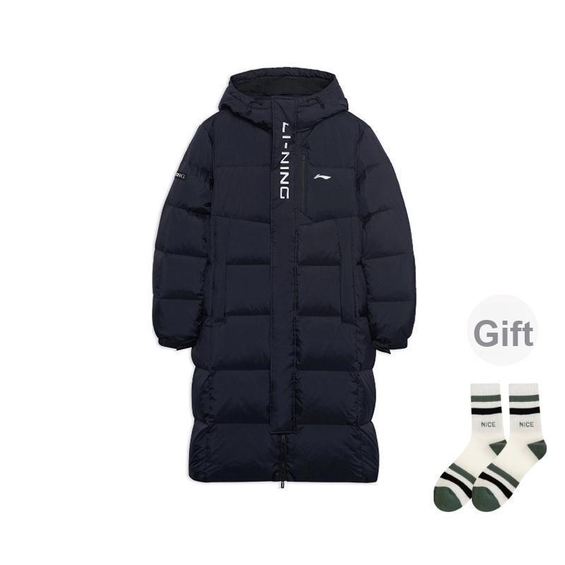 Li Ning Fitness Series Logo Letter Mid-Length Hooded Warm Down Jacket Men Jacket Black AYMS413-1