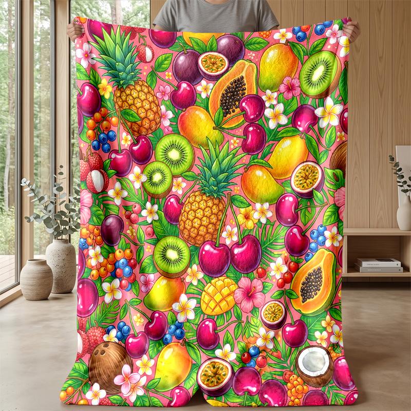 Fruit Cocktail Paradise Theme Blanket Lightweight Warm Flannel Blanket Decorative Throw Blanket for Home Decoration