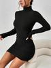 2024 Autumn Winter High Neck Ribbed Bodycon Short Dress for Women