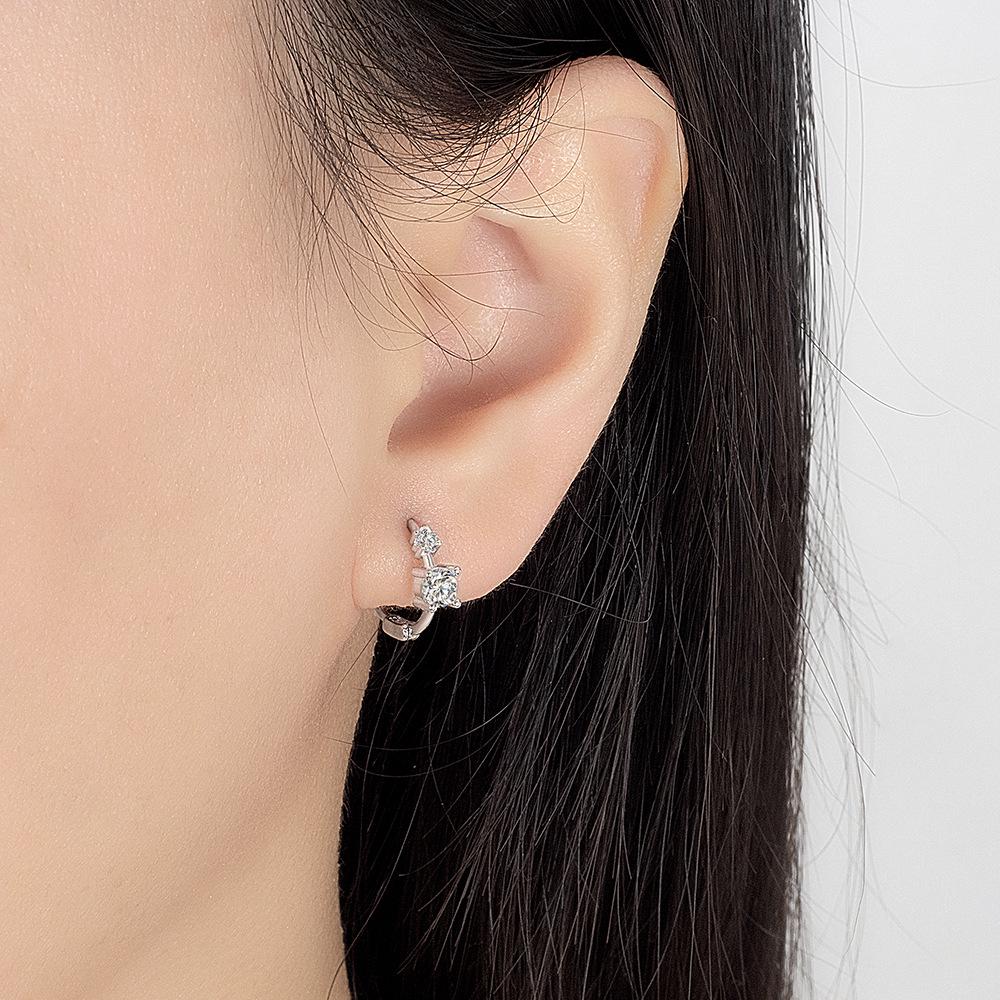 Xiaohongshu Double Diamond Zircon Inlaid Fashion Earrings - Elegant and Simple Design