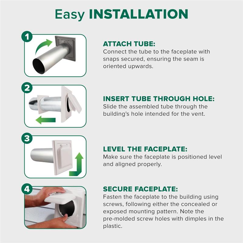 AD23-1 Set Dual Door Dryer Vent Cover 4 Inch Outdoor Vent Cover Duct Tube & Trim Ring Indoor Dryer Vent