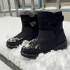 Mittelhohe warme Schneestiefel für Damen mit Klettverschluss, Outdoor, rutschfest, wasserdicht, Damenstiefel, gefütterte Baumwollschuhe
