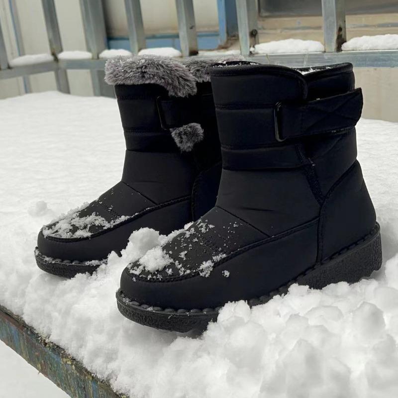 Mittelhohe warme Schneestiefel für Damen mit Klettverschluss, Outdoor, rutschfest, wasserdicht, Damenstiefel, gefütterte Baumwollschuhe