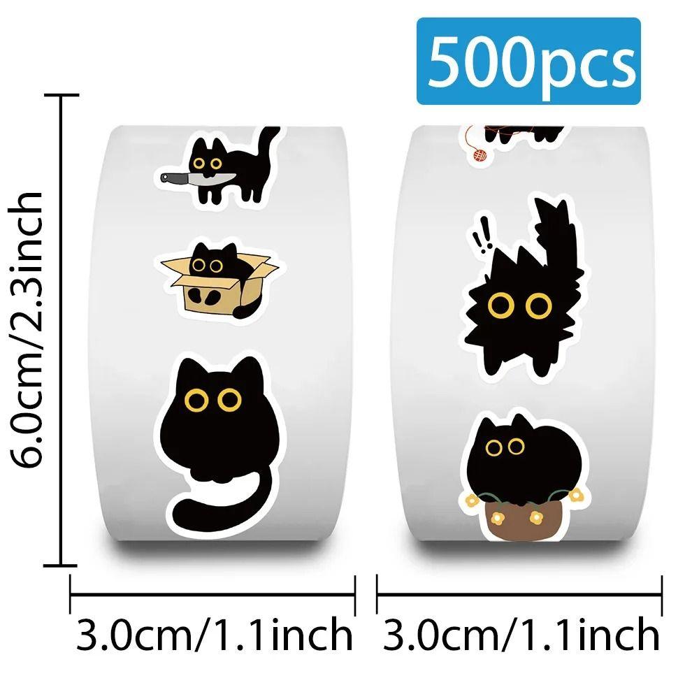 500Pcs/Roll Self-adhesive Cat Stickers Cartoon Graffiti Stickers Black Cat Stickers  Stationery