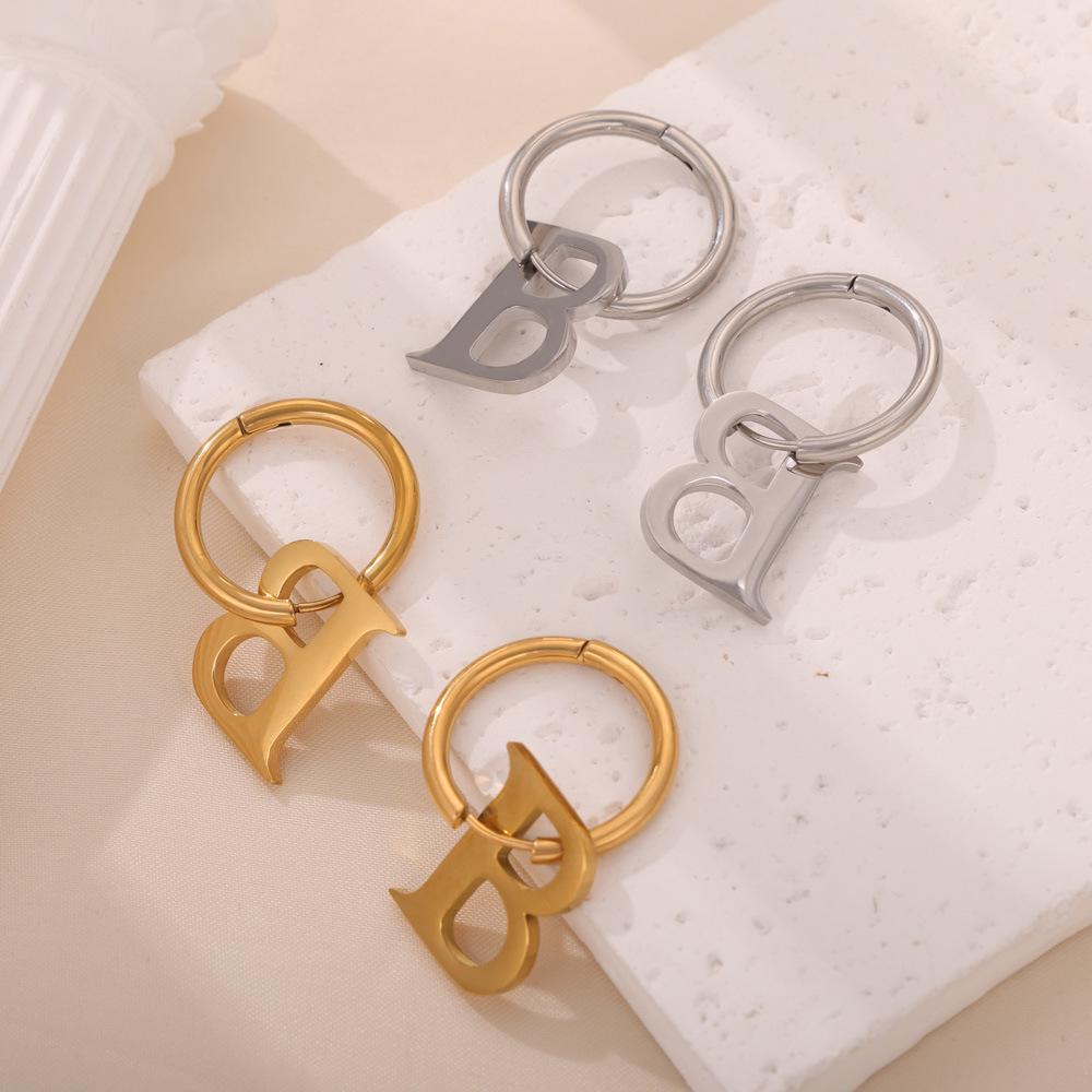 

European and American Style Gold-Plated Titanium Earrings with Detachable B Pendant