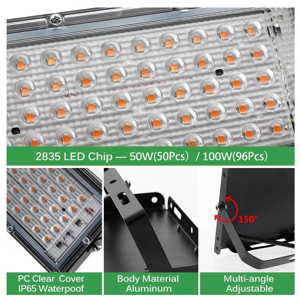 AC 220V Full Spectrum LED Grow Light Phyto Lamps 50W 100W 200W 300W With EU Plug For Greenhouse Hydroponic Plant Growth Lighting
