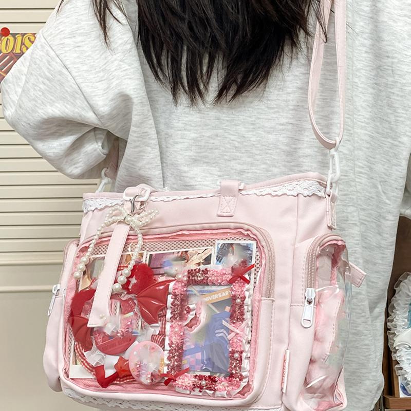 Y2K Cute Japanese Ita Bag Lolita Girl Transparent Shoulder Tote Bag Large Capacity Crossbody Casual Bag DIY Display Handbags