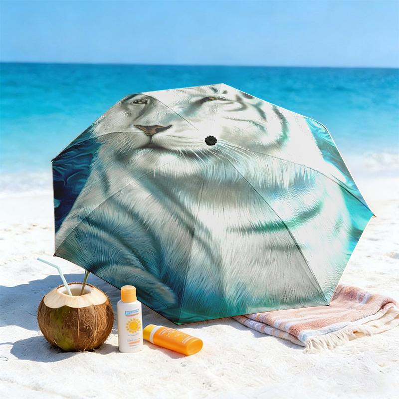 1pc cartoon tiger Umbrella Portable Folding Umbrella Iron Frame Hole Bone Structure Outdoor Home Umbrella