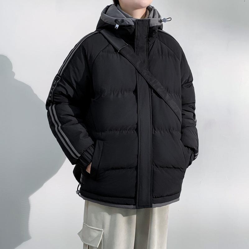 

Men s season thickened hooded padded jacket trendy winter clothing winter youth padded jacket M