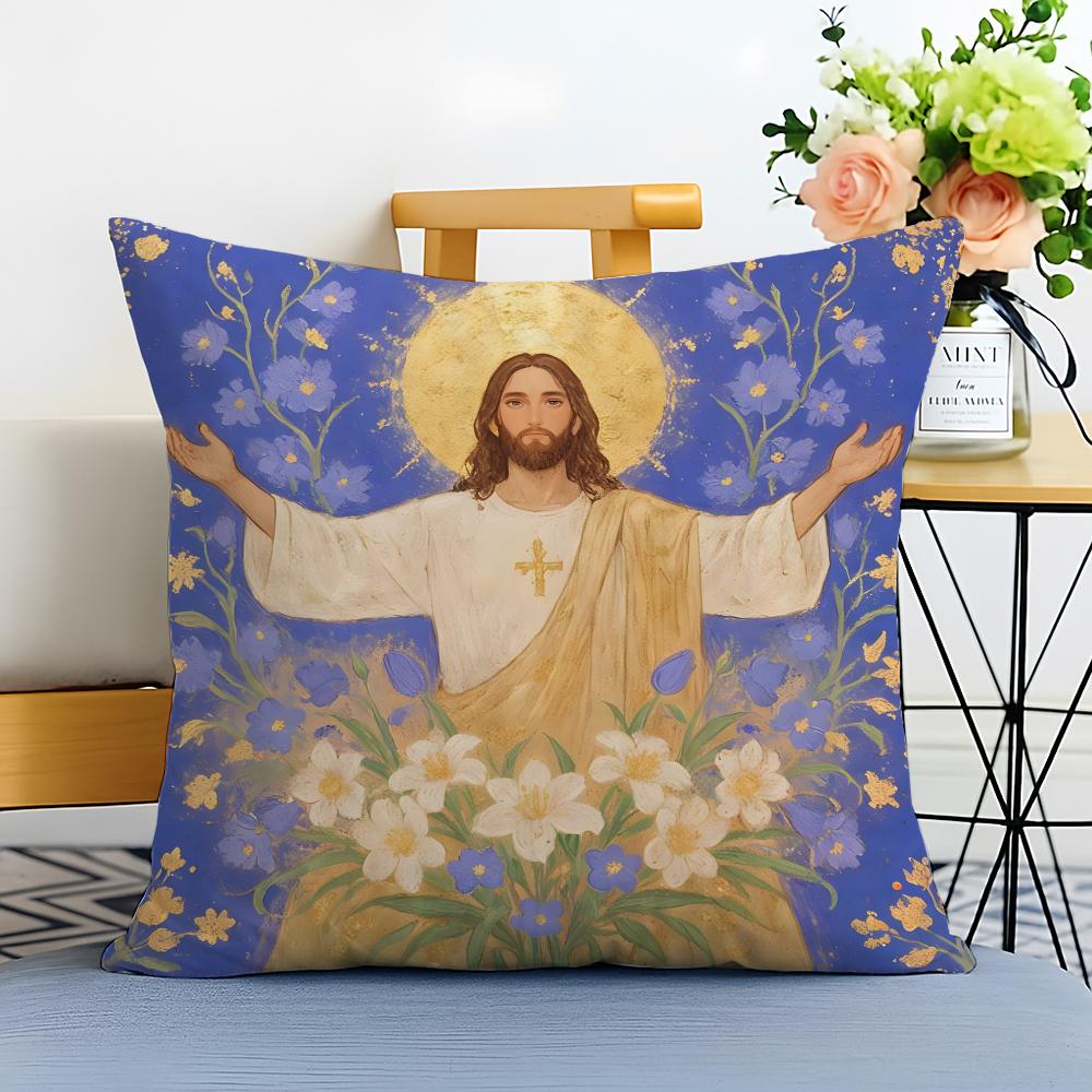 Jesus Christus Porträt Christliche Kunst Kissenbezug Waschbar Leinen Komfort Weich für Sofa Bett Gemütliches Zuhause Zimmerdekoration