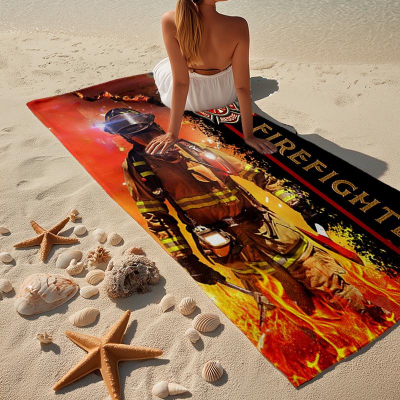 Firefighter In Action Beach Towel, Super Soft Microfiber, Gift for Her/Him, Birthday, for Pool, Beach, Travel, Home Decor Fan gifts