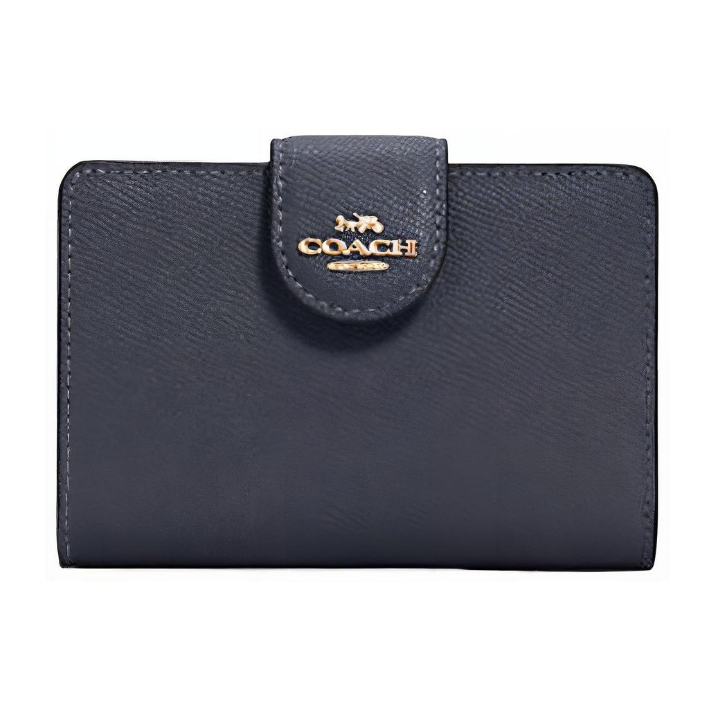 New COACH Leather Card Holder, Wallet Medium Women's Dark Night Blue 6390-IMMID