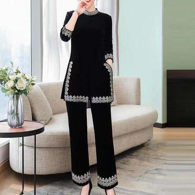 Maglie Pullover Moda Primavera e Pantaloni Lunghi Set Due Pezzi Donna Tuta in Velluto Dorato Femminile Set Pantaloni in Velluto