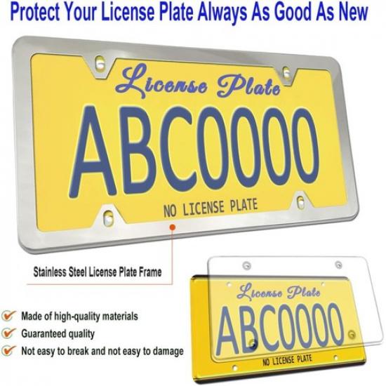 Plate Frame Cover Kit- Clear Flat Plate Cover & Stainless Steel Car Tag Holder,
