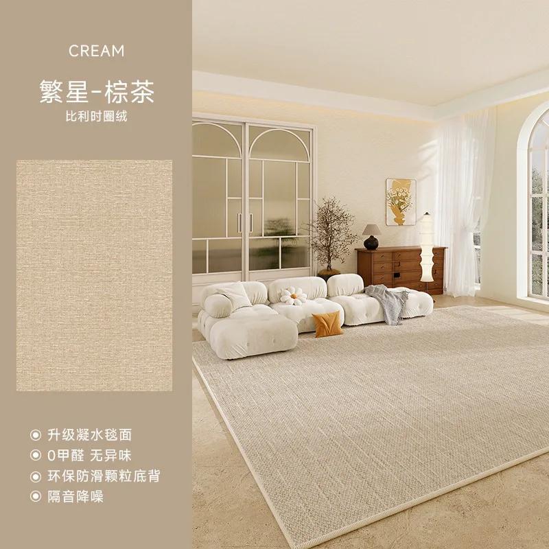Solid living room carpet cotton linen waterproof dirt resistant easy to clean high end loop velvet printed rug for home decor