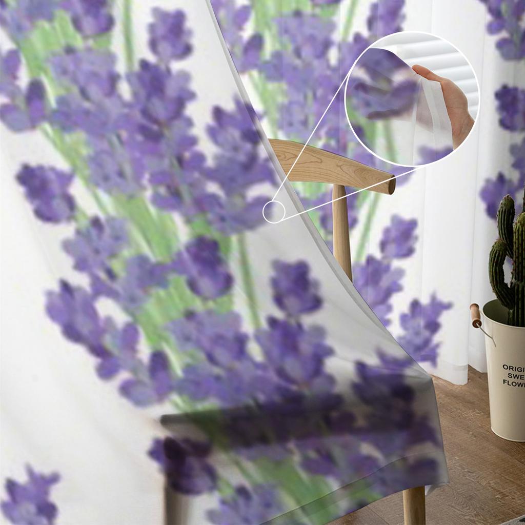 Lavender Flowers Luxurious Chiffon Sheer Curtains for Living Room Bedroom Decoration Window Voiles Tulle Curtain
