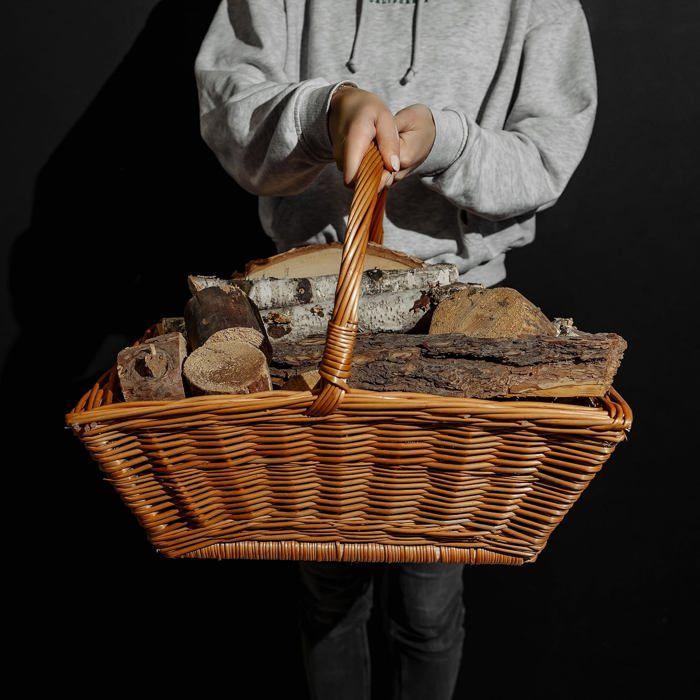 Panier à bois - CREATIVE HOME - Naturel - Osier 100% - Poignée jute - 50x40x37 cm