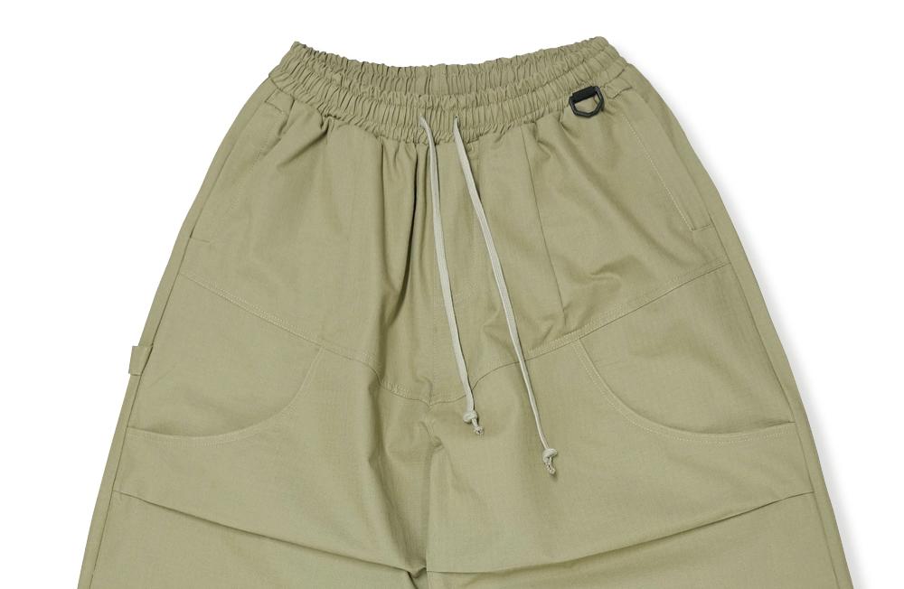 Deuneiji Balloon Double-Pleat Wide Low Pocket Pants Beige 0354